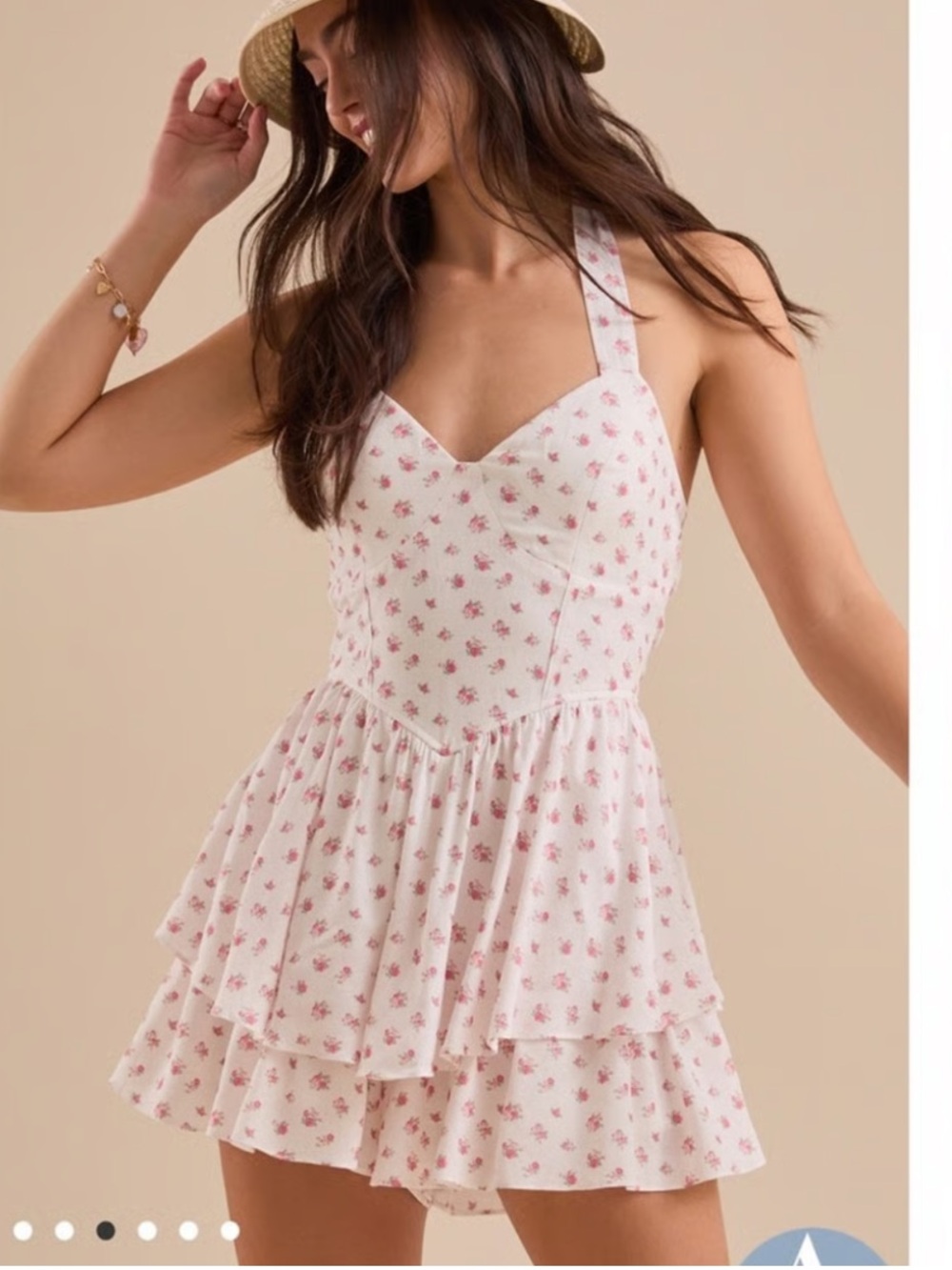 Altar'd State White Romper with Pink Floral Print